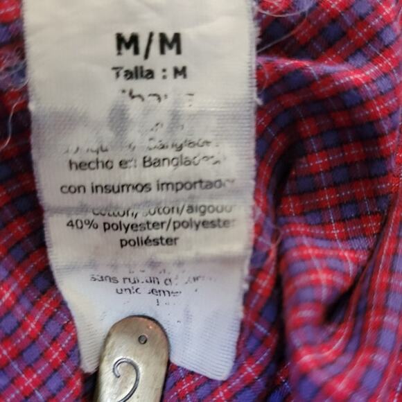 Vintage 1990s Chaps Mens Plaid Button Down Shirt Medium Red Blue Y2K Preppy - Picture 10 of 10